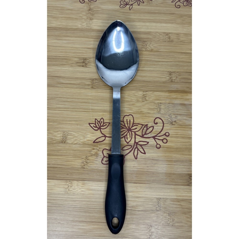 Stainless Steel Cooking/Serving Spoon Black Plastic Handle - 13‎ inches